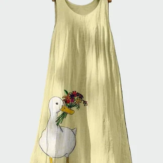 Vestido com Estampa de Pata de Pato