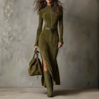 Lunori™ | Vestido longo de camurça Alessia