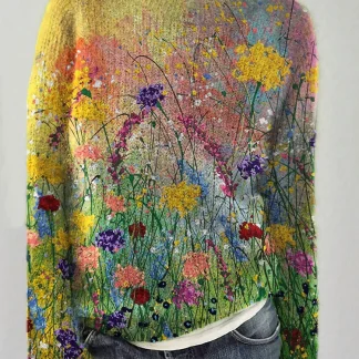 Camisola aconchegante com pintura a óleo de flores