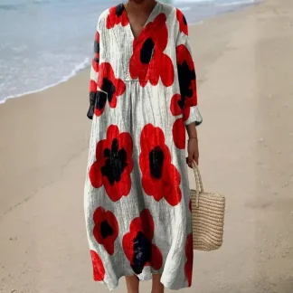 Elva - Vestido Maxi Floral em Vermelho