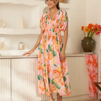 Moda Lusitana - Vestido Midi Suri Rosa