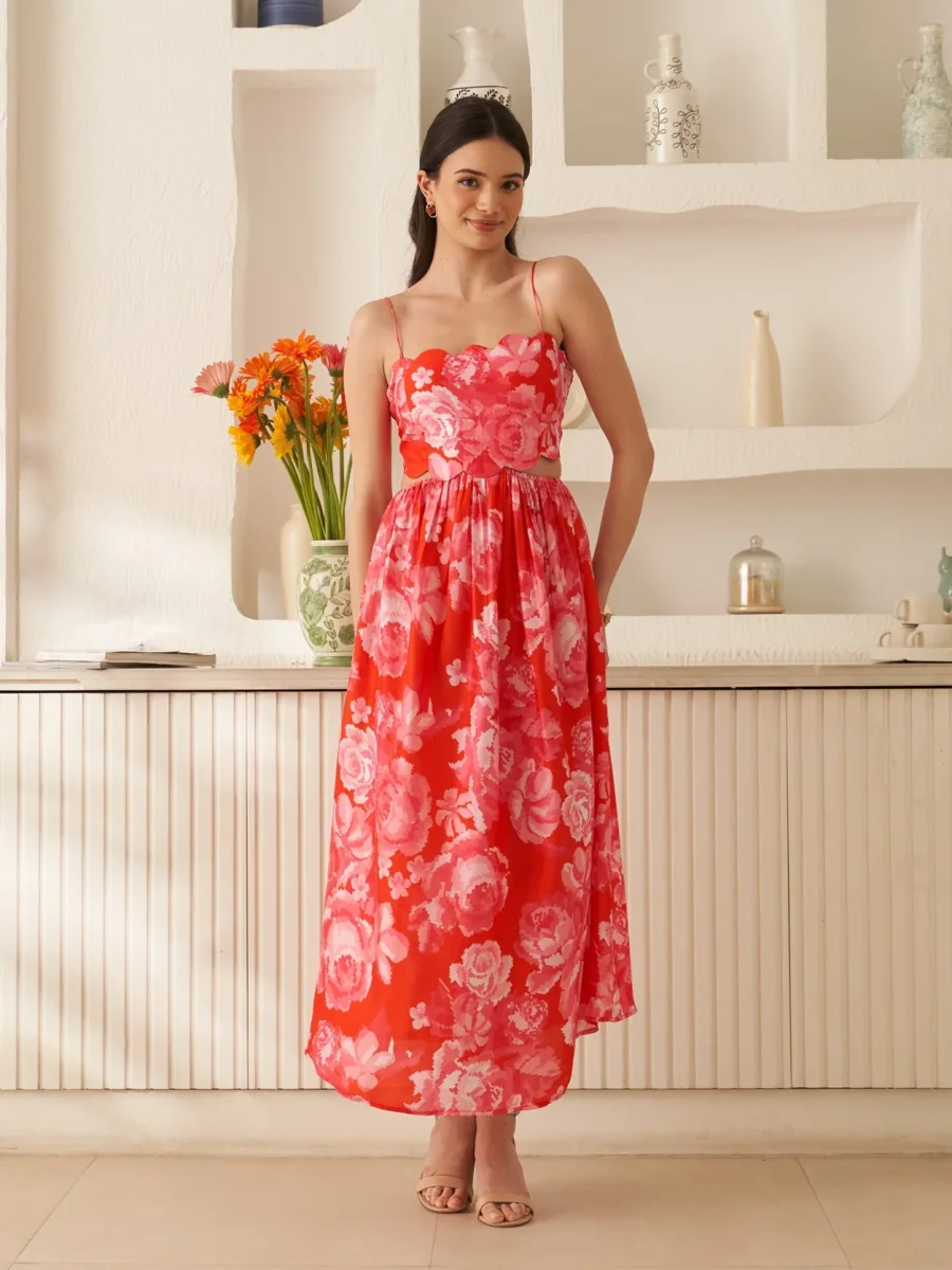 Moda Lusitana - Vestido Midi Oliva Vermelho - Image 2