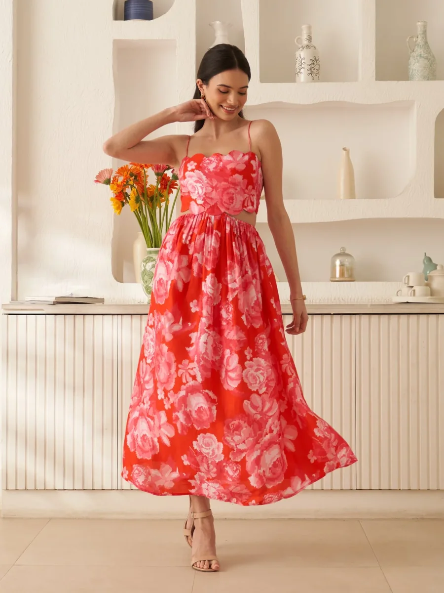 Moda Lusitana - Vestido Midi Oliva Vermelho - Image 3