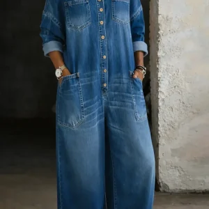 Moda Lusitana - Macacão de ganga de ombros descobertos