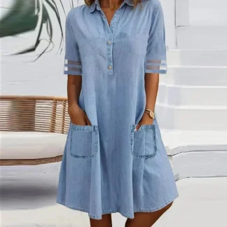 Jill | Vestido curto jeans com bolsos laterais