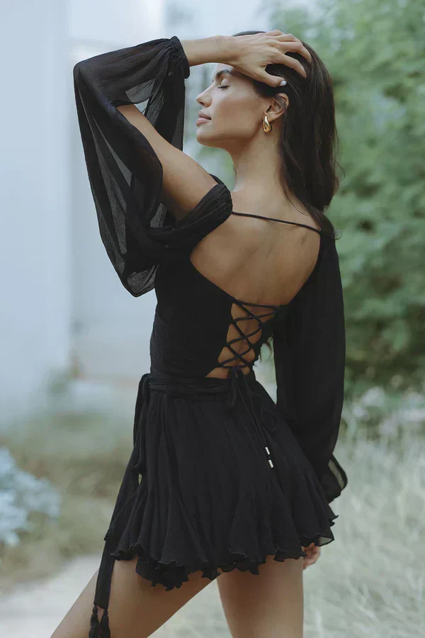 Brigitte | Vestido esvoaçante com mangas veladas - Image 6
