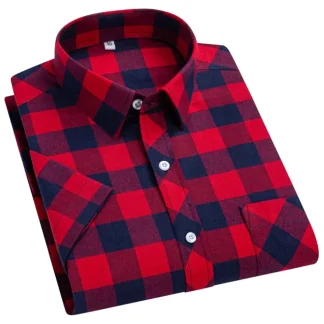 Camisa de algodão de manga curta axadrezada
