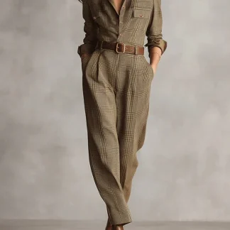 Zoë | Macacão utilitário xadrez com textura tweed refinada