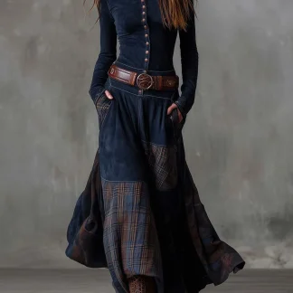 Azucena - Vestido maxi de camurça com cinto