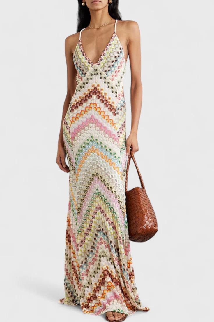 Agustina - Vestido longo de renda com decote em V e motivo em zigue-zague - Image 6