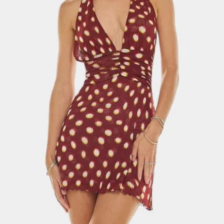 Livia - Vestido Mini em Lycra com Poás e Decote em V