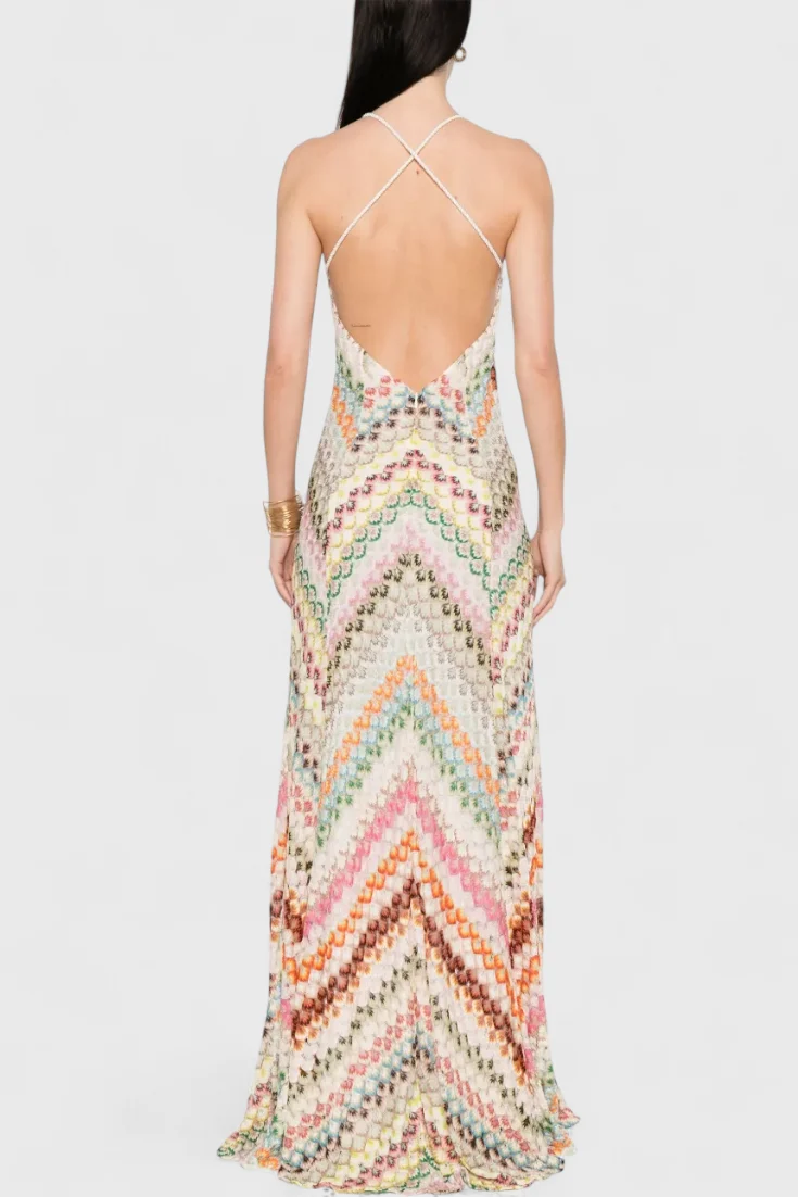 Agustina - Vestido longo de renda com decote em V e motivo em zigue-zague - Image 4