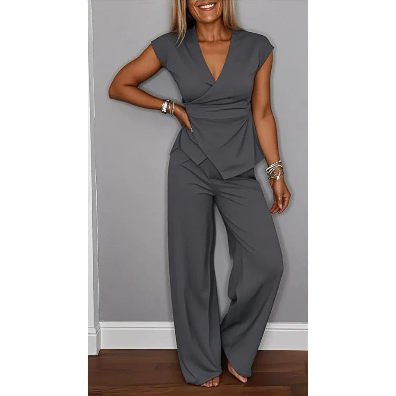 PALMIRA | Conjunto elegante de blusa com decote em V e calça solta para conforto diário - Image 7